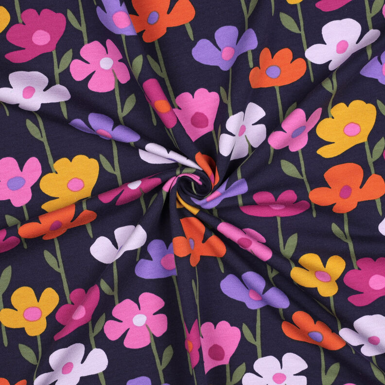 Dzianina dresowa pętelkowa French Terry kolorowe kwiaty | Poppy Fabrics – granat,  image number 3