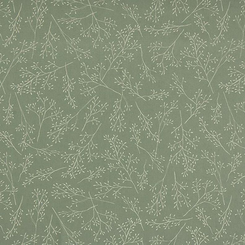 Tkanina dekoracyjna półpanama w delikatne gałązki – jasna oliwka,  image number 1