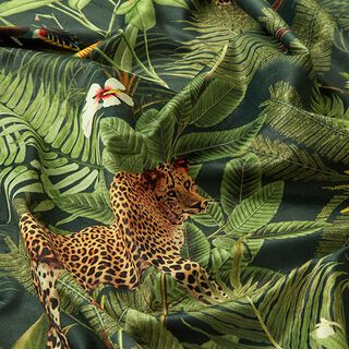 Aksamit dekoracyjny Lampart w dżungli – zieleń, 