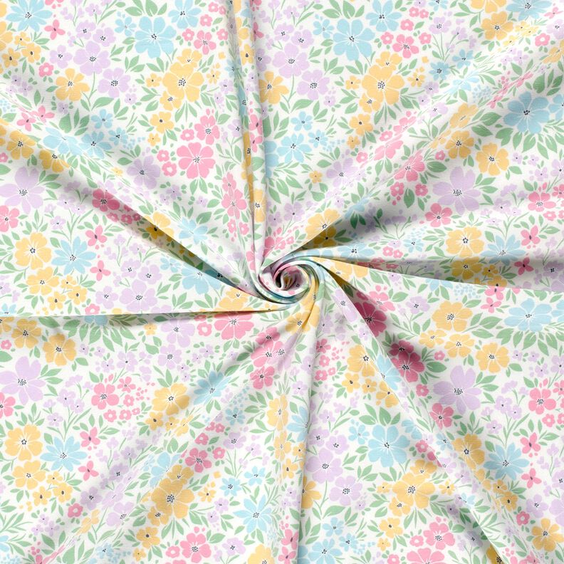 Dżersej bawełniany łąka delikatnych kwiatów – kość słoniowa/pastelowy beż, image number 3