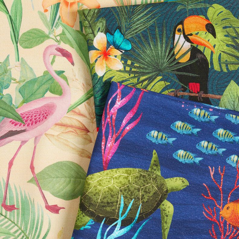 Tkanin dekoracyjna Half panama tropikalne ptaki – ciemna zieleń/czerwień,  image number 5