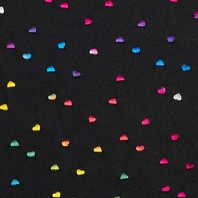 Dżersej typu folia &ndash; kolorowe połyskujące serduszka &ndash; czerń, 