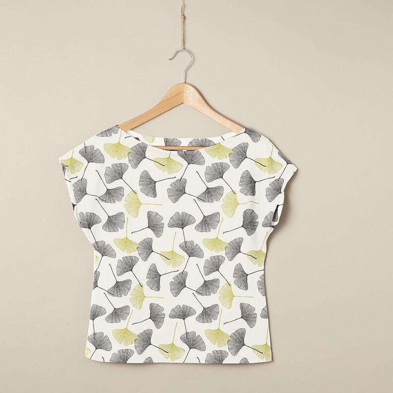 Dżersej bawełniany liście miłorzębu – mleczna biel/zieleń liści lipy,  image number 6