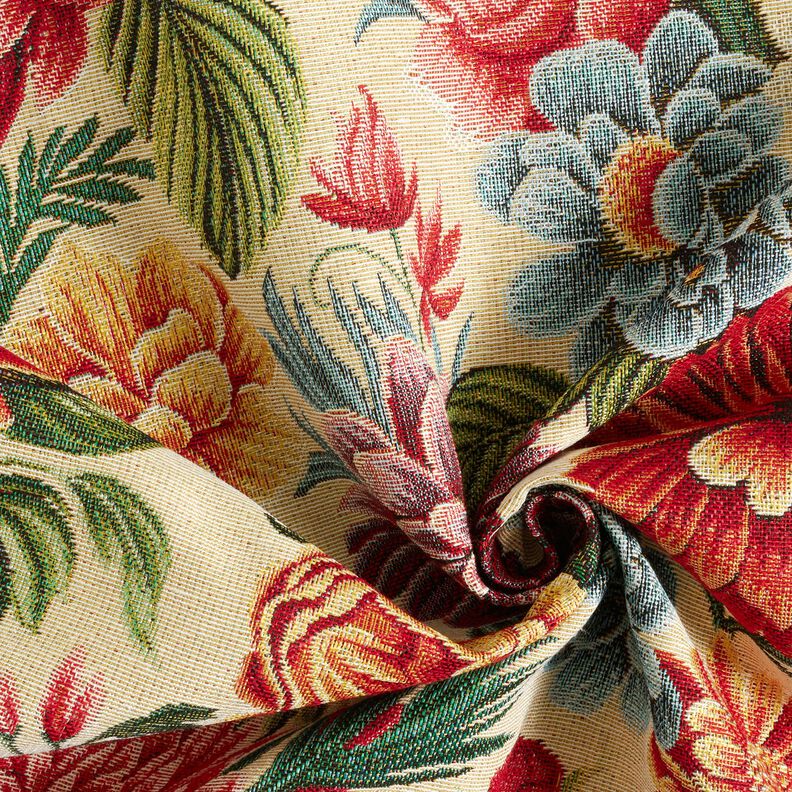 Tkanin dekoracyjna Gobelin duże kwiaty – jasnobeżowy/czerwień,  image number 3