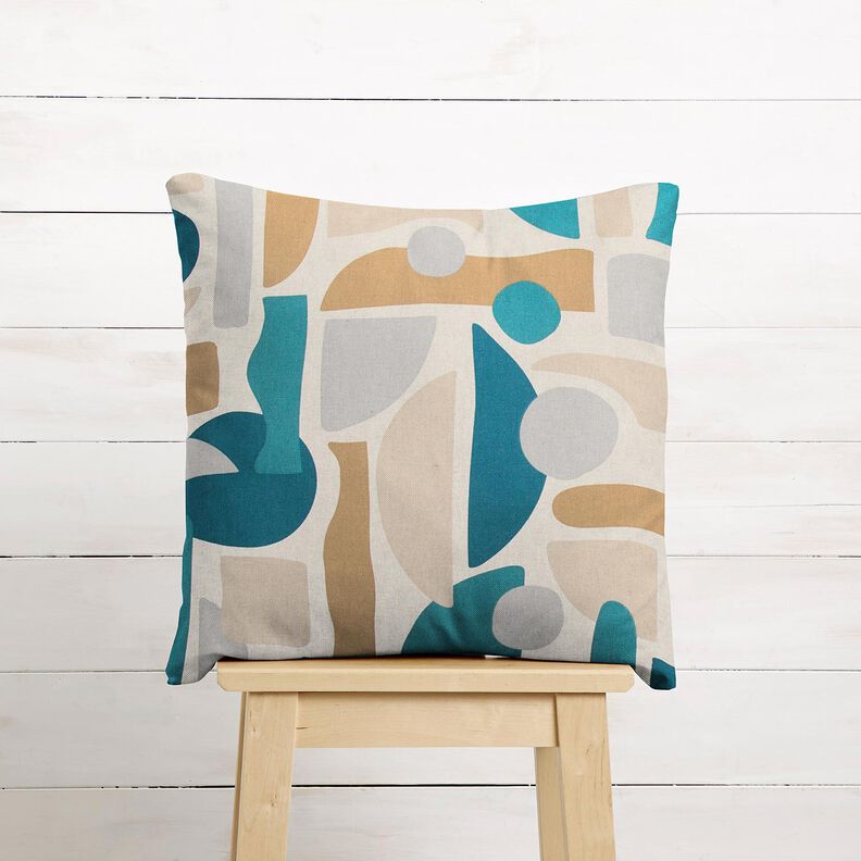 Tkanin dekoracyjna Half panama abstrakcyjne kształty – naturalny/petrol,  image number 8