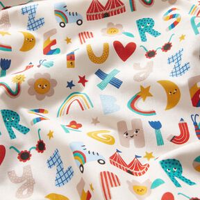 Kreton wesoły alfabet – mleczna biel, 