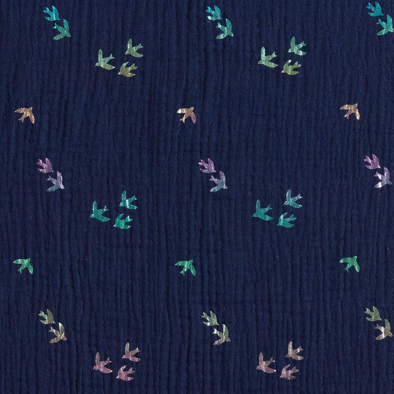 Muślin / Tkanina double crinkle Jaskółki Nadruk foliowy | Poppy Fabrics – ciemnogranatowy/mix,  image number 1