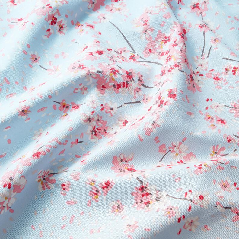 Tkanin dekoracyjna Half panama gałązki kwitnącej wiśni – jasnoniebieski/róż,  image number 2