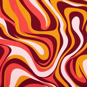 Satyna bawełniana fale retro | Poppy Fabrics – bordo/żółty curry, 