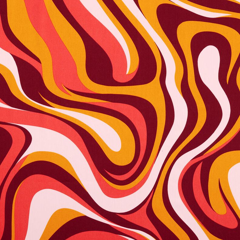 Satyna bawełniana fale retro | Poppy Fabrics – bordo/żółty curry,  image number 1