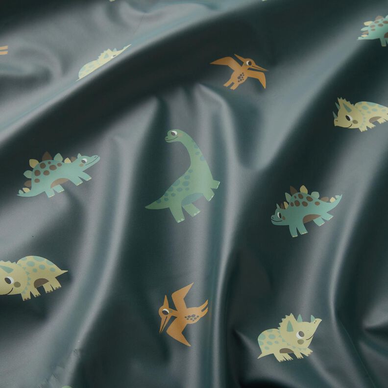 Tkanina na kurtki przeciwdeszczowe szczęśliwe dinozaury nadruk cyfrowy – granit,  image number 3