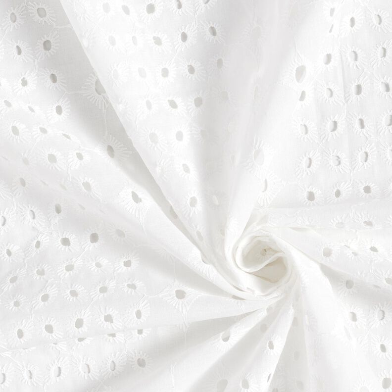 Tkanina bawełniana z haftem dzierganym i ornamentami – biel,  image number 3