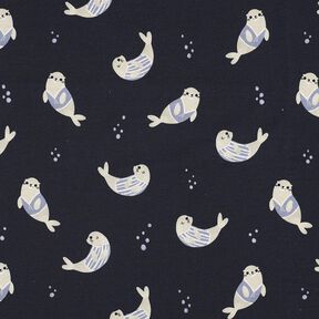 GOTS Dżersej bawełniany foki nadruk cyfrowy | Poppy Fabrics – ciemnogranatowy/zawilec, 