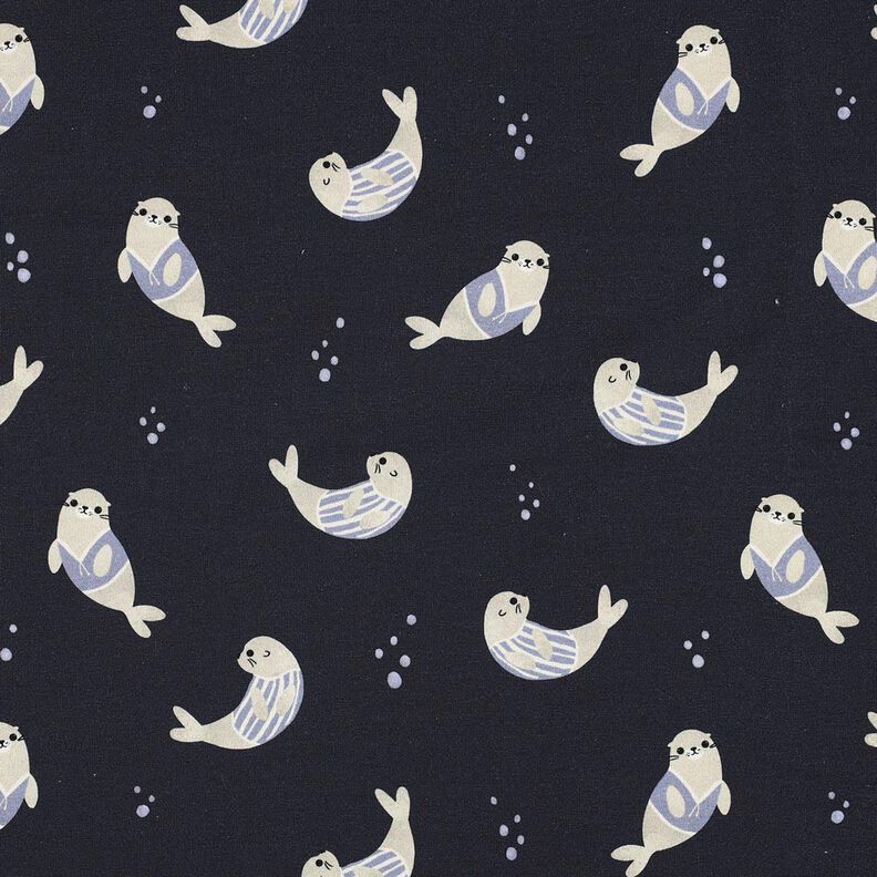 GOTS Dżersej bawełniany foki nadruk cyfrowy | Poppy Fabrics – ciemnogranatowy/zawilec,  image number 1