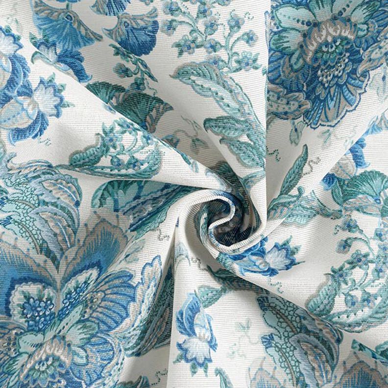 Tkanina dekoracyjna płótno orientalne ornamenty kwiatowe 280 cm – biel/błękit,  image number 3