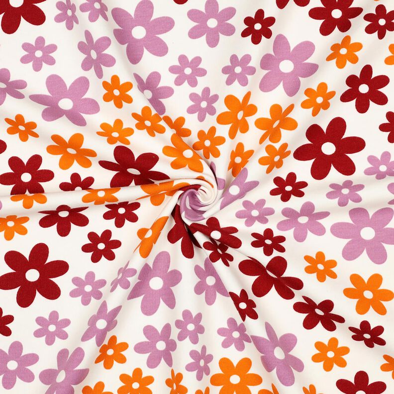 Miękka dzianina dresowa kolorowe kwiaty | Poppy Fabrics – mleczna biel, image number 3