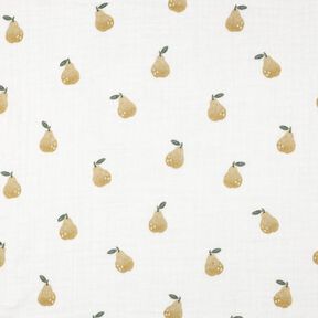 Muślin / Tkanina double crinkle gruszka nadruk cyfrowy | Poppy Fabrics – biel/żółtooliwkowy, 