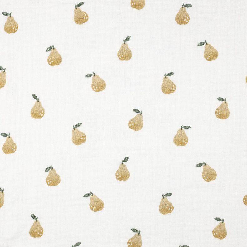 Muślin / Tkanina double crinkle gruszka nadruk cyfrowy | Poppy Fabrics – biel/żółtooliwkowy,  image number 1