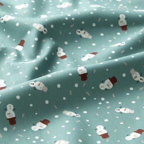 Tkanina bawełniana Popelina śliczne bałwanki – zieleń trzcinowa, 