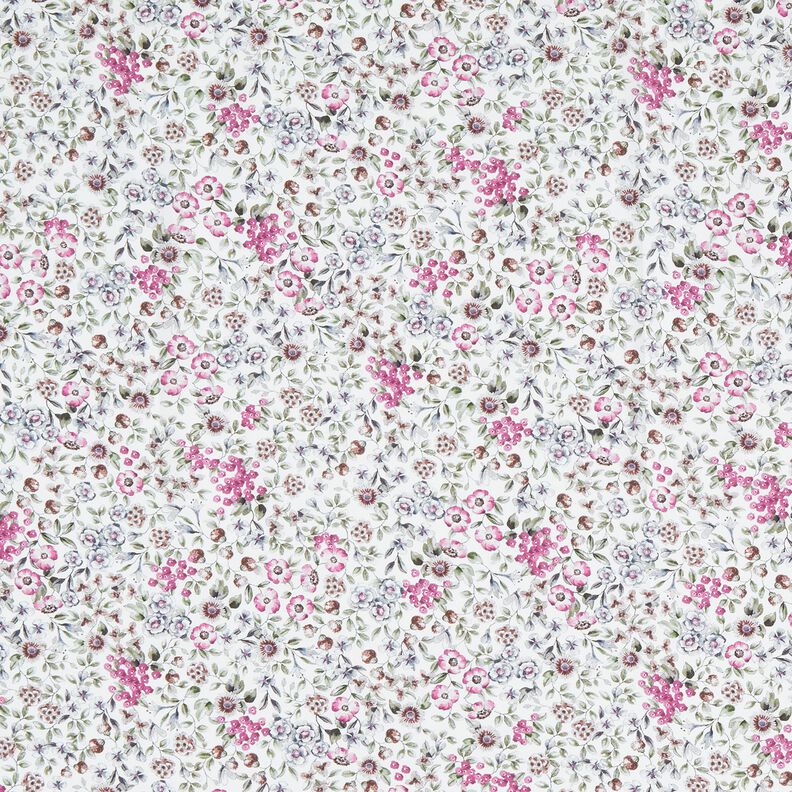 Popelina bawełniana morze kwiatów nadruk cyfrowy – biel/purpura,  image number 1