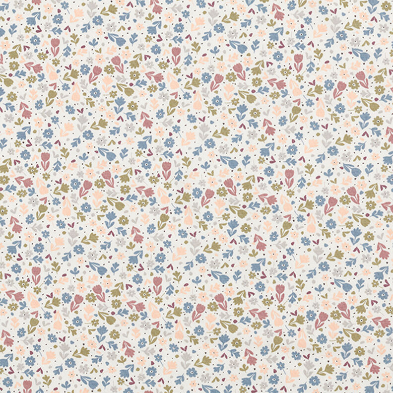 Dżersej bawełniany urocze kwiatuszki  – mleczna biel,  image number 1