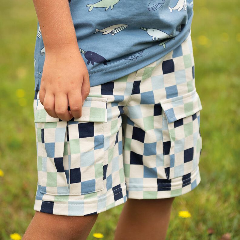 Dżersej bawełniany Kratka | Poppy Fabrics – naturalny/szary błękit,  image number 5