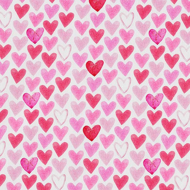 Popelina bawełniana w akwarelowe serca – biel,  image number 1