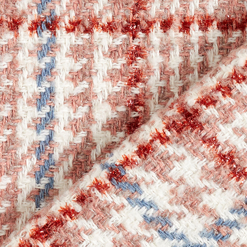 Materiał na płaszcze w kratkę i pepitkę – biel/stary róż,  image number 4