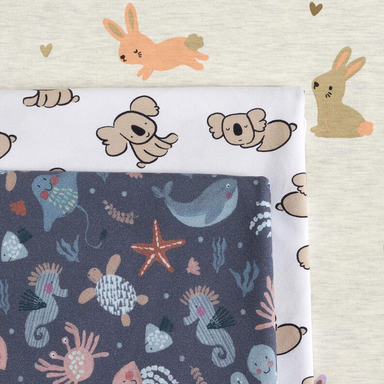 Dżersej bawełniany zajączki i serca | Poppy Fabrics – mleczna biel,  image number 5