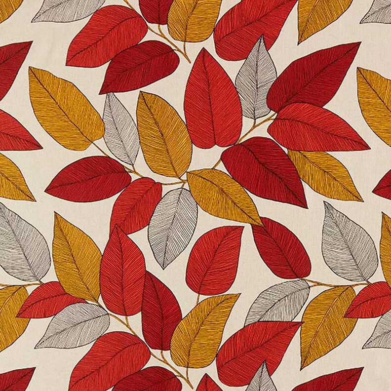Tkanin dekoracyjna Half panama duże liście – terakota/naturalny,  image number 1
