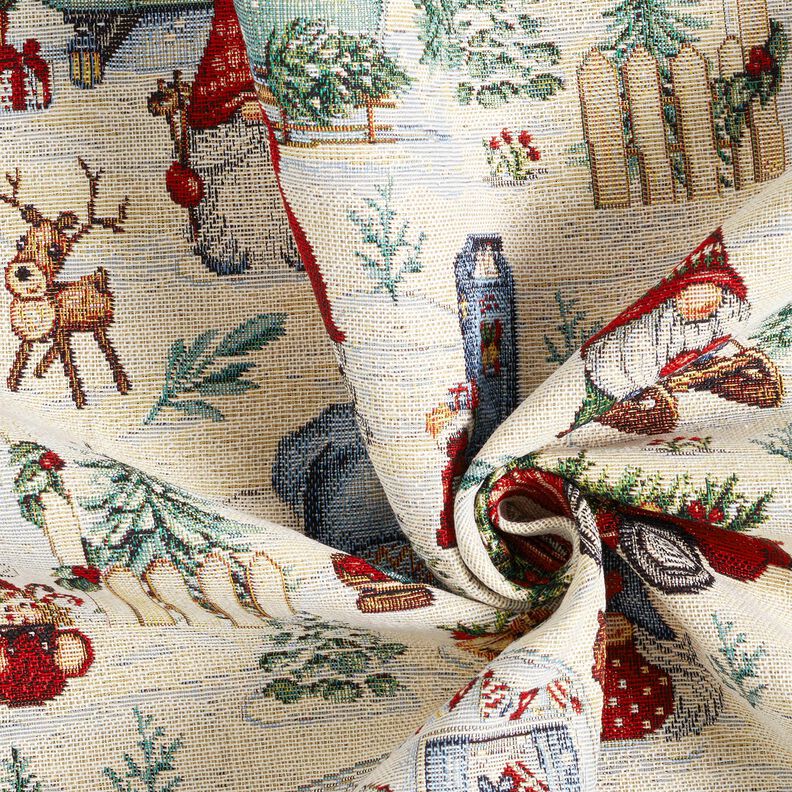 Tkanin dekoracyjna Gobelin bożonarodzeniowe skrzaty – jasnobeżowy/czerwień, image number 3