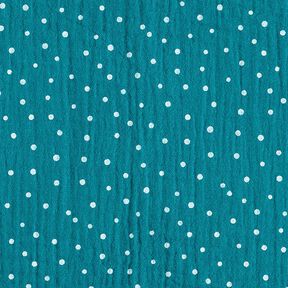 Muślin / Tkanina double crinkle kropeczki – petrol/biel, 