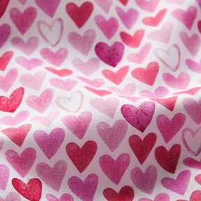 Popelina bawełniana w akwarelowe serca – biel, 