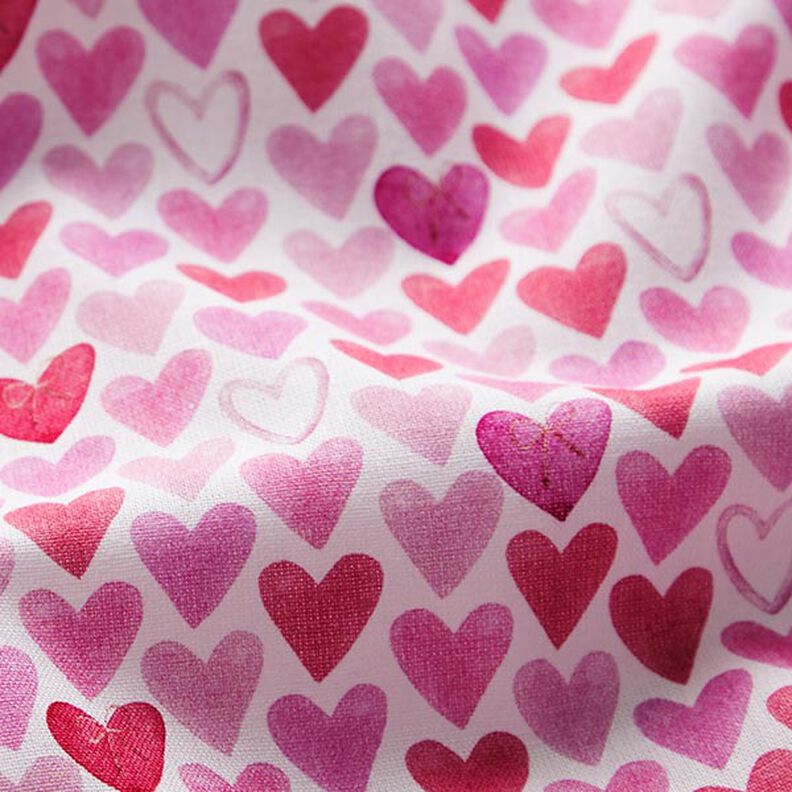Popelina bawełniana w akwarelowe serca – biel,  image number 2