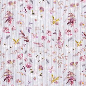Dżersej prążkowany subtelne kwiaty polne nadruk cyfrowy – pastelowy beż/czerwona lilia, 