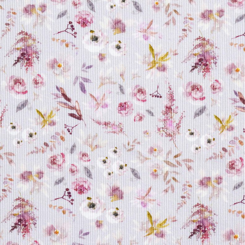 Dżersej prążkowany subtelne kwiaty polne nadruk cyfrowy – pastelowy beż/czerwona lilia,  image number 1