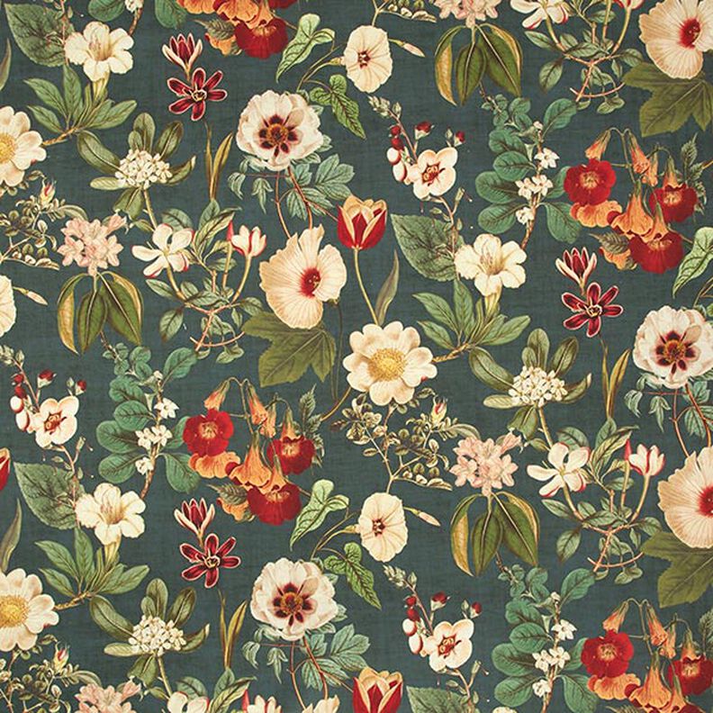 Tkanina dekoracyjna płótno nostalgiczne kwiaty – ciemna zieleń,  image number 1