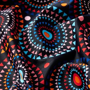 Materiał na kostiumy kąpielowe mandala – czarnoniebieski/ognista czerwień | Resztka 100cm, 