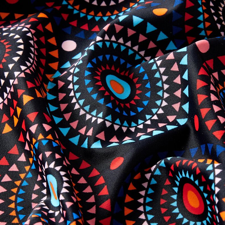 Materiał na kostiumy kąpielowe mandala – czarnoniebieski/ognista czerwień | Resztka 100cm, image number 2