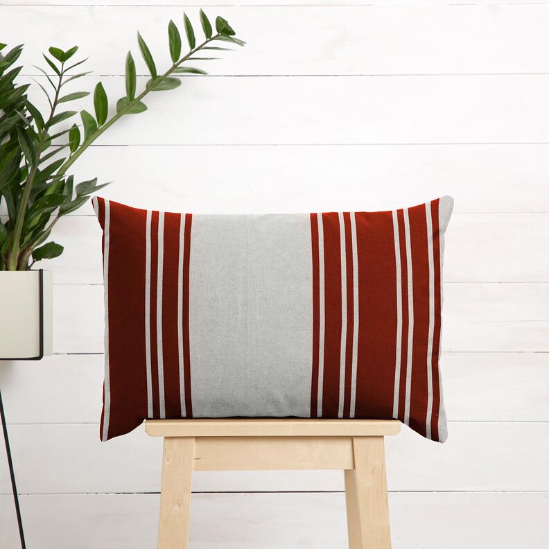 Tkanin dekoracyjna Panama Szerokie pasy – czerwień karminowa/mglisty szary,  image number 7