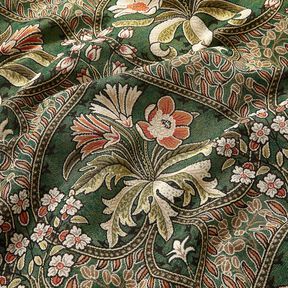 Tkanin dekoracyjna Gobelin kwiatowe ornamenty – zieleń/jasnopomarańczowy, 