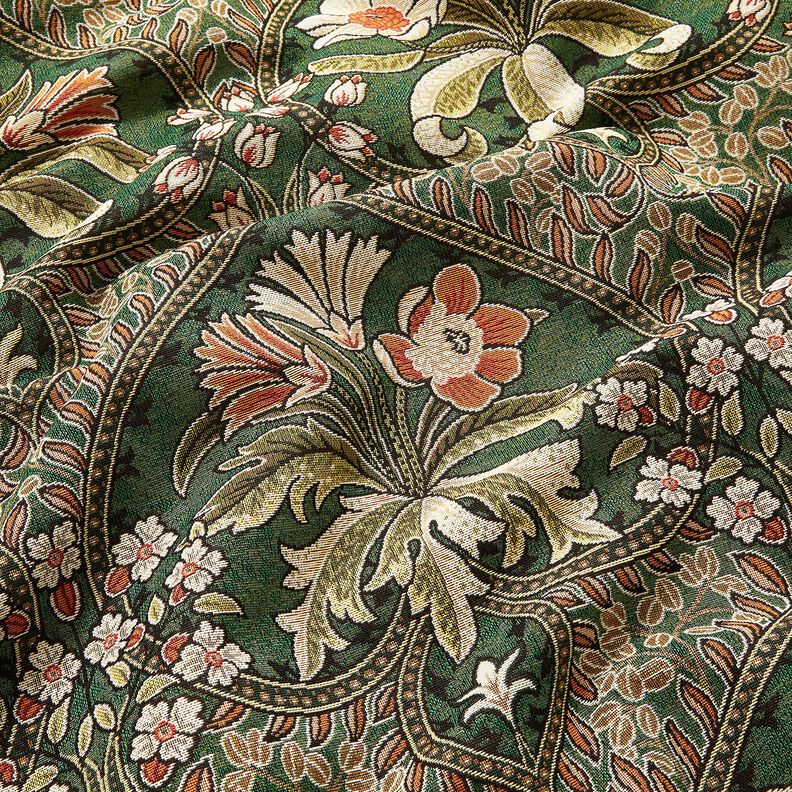 Tkanin dekoracyjna Gobelin kwiatowe ornamenty – zieleń/jasnopomarańczowy, image number 2