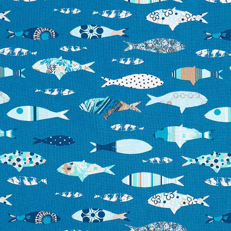 Tkanina bawełniana Kreton abstrakcyjne ryby – błękit,  image number 1