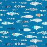 Tkanina bawełniana Kreton abstrakcyjne ryby – błękit,  thumbnail number 1