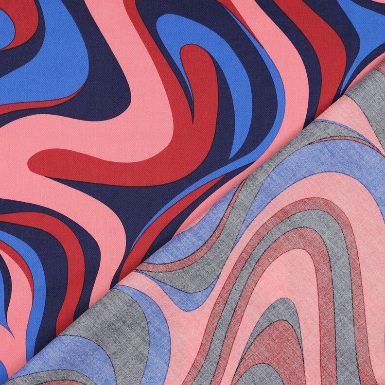 Satyna bawełniana fale retro | Poppy Fabrics – granat/pink,  image number 4