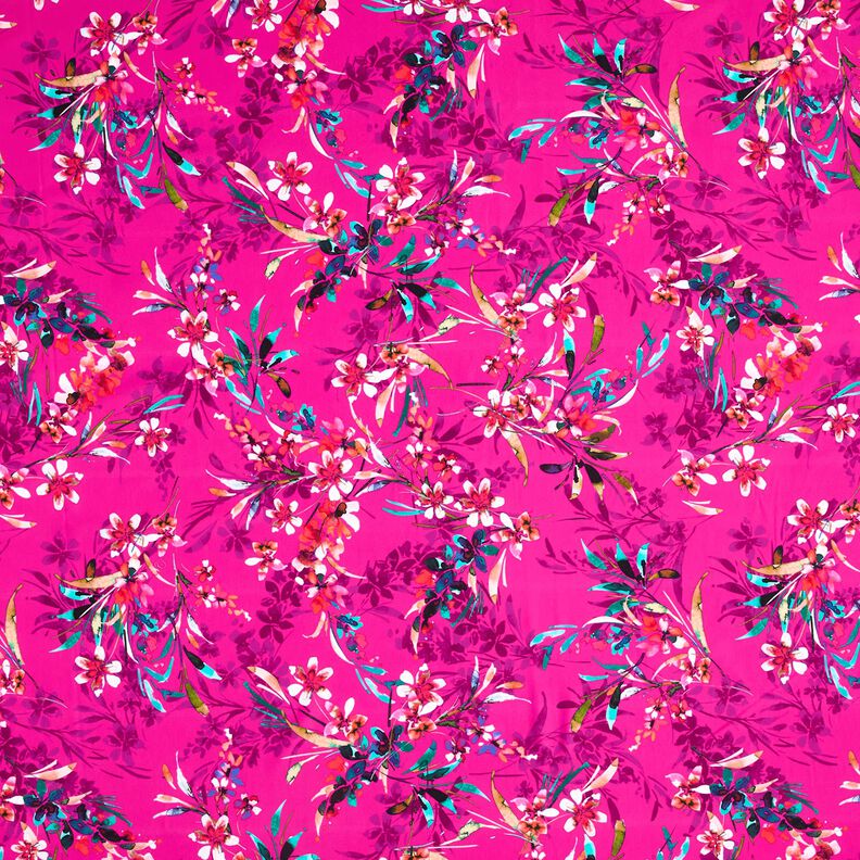 Materiał na kostiumy kąpielowe akwarelowe kwiaty – purpura/biel,  image number 1