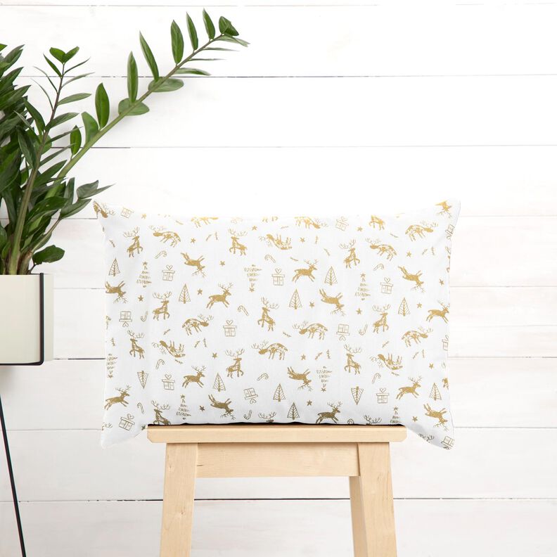 Tkanina bawełniana Kreton renifery i gwiazdy – kość słoniowa/złoto,  image number 6