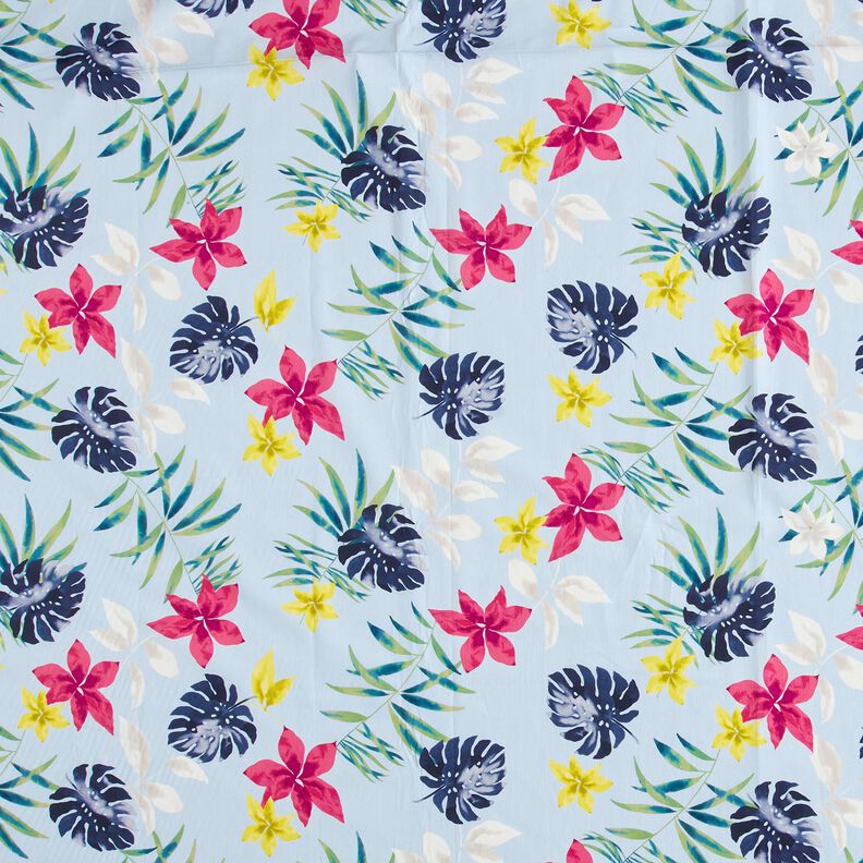 Tkanina bawełniana w tropikalne kwiaty – jasnoniebieski,  image number 1