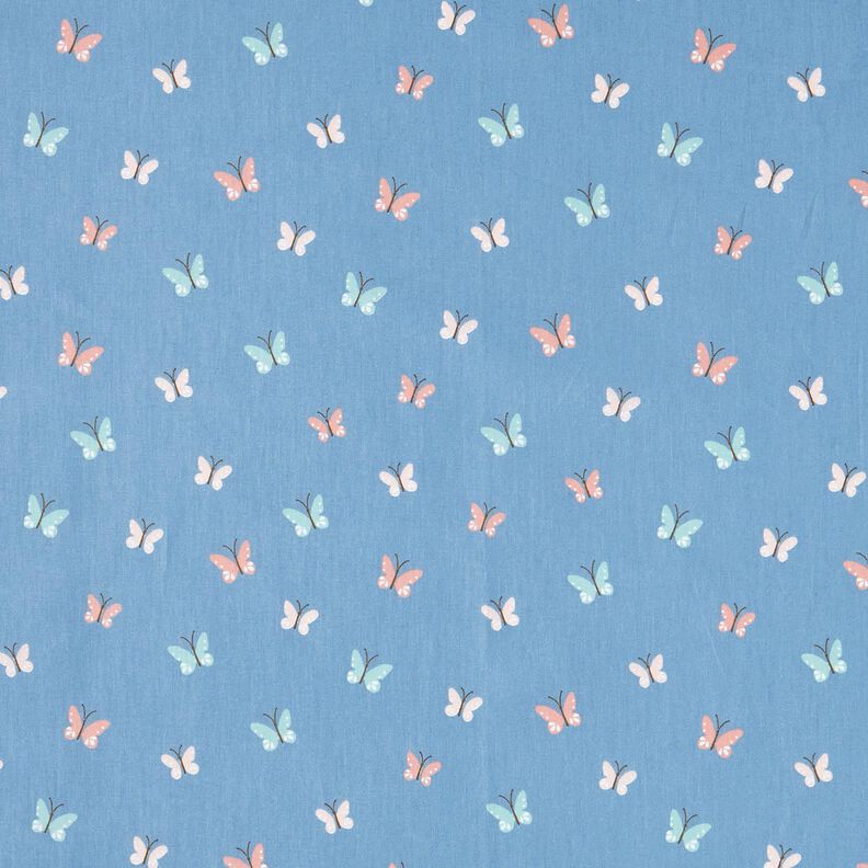 GOTS Popelina bawełniana motyle – niebieski brylantowy,  image number 1