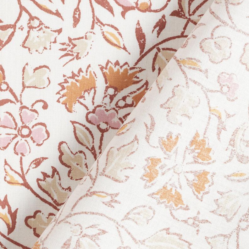 Tkanina bawełniana Kreton delikatny kwiatowy wzór – biel/cynamon,  image number 4